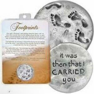 Footprints Display Card with Orange and White Design. Pocket coin.